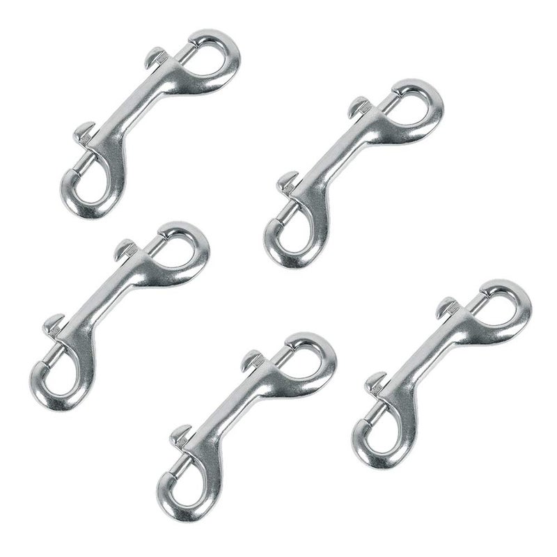 Huture 5 Pack 3.5â€™â€™ Double Ended Bolt Snaps Hook Zinc Alloy Trigger Chain Metal Clips Key Holder for Water Bucket Pet Feed Bucket Agricultural Equine Home Dog Leash Garage Use, Nickel Plated, Silver - Image 1